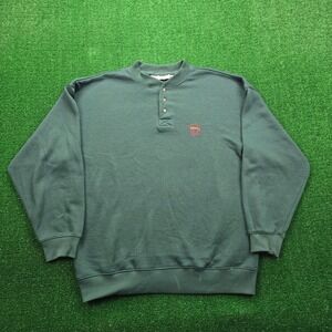 Bugle Boy Henley Sweatshirt Mens Large Green Vintage Pullover Embroidered